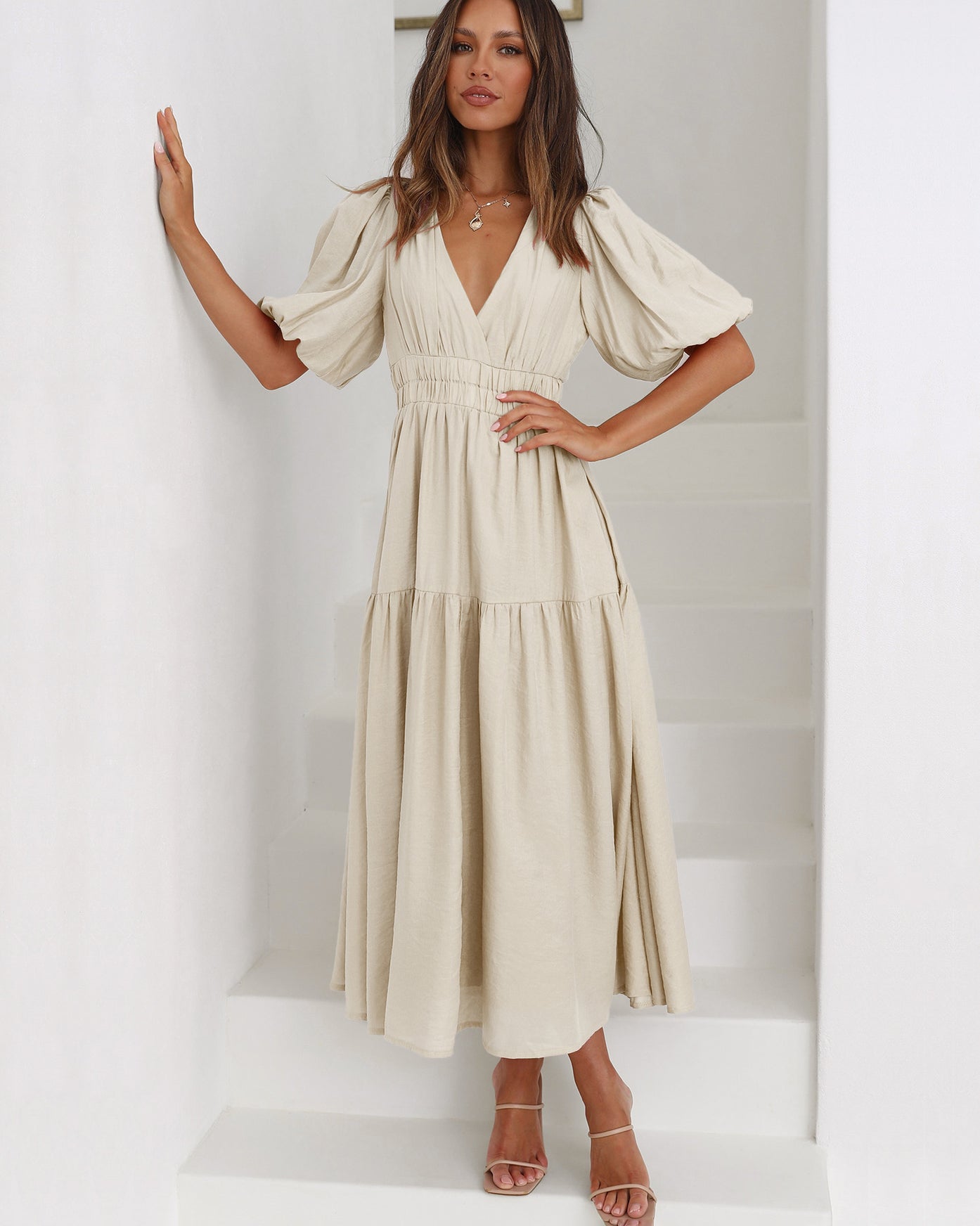 Noelle Timeless Midi Dress with V-Neckline