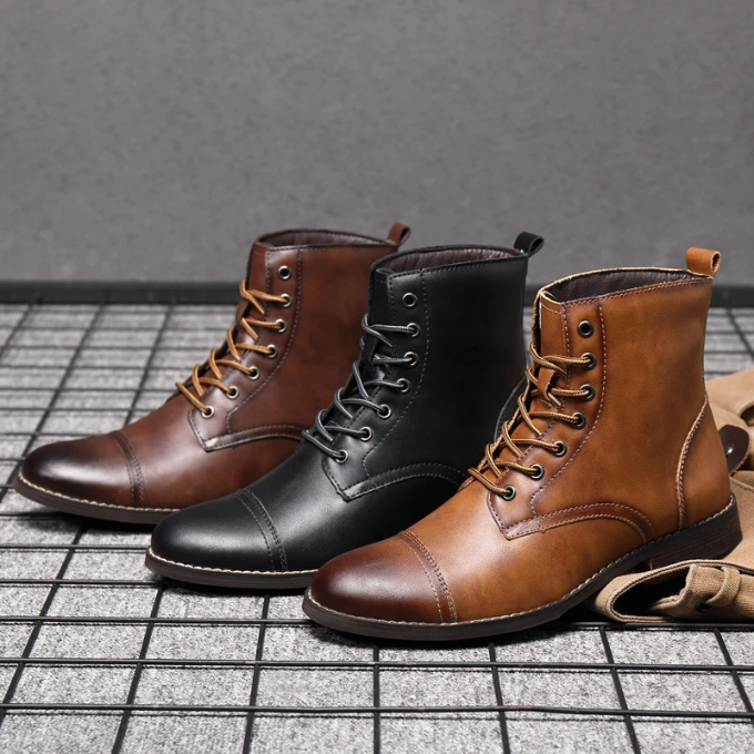 Cap Toe Leather Ankle Boots
