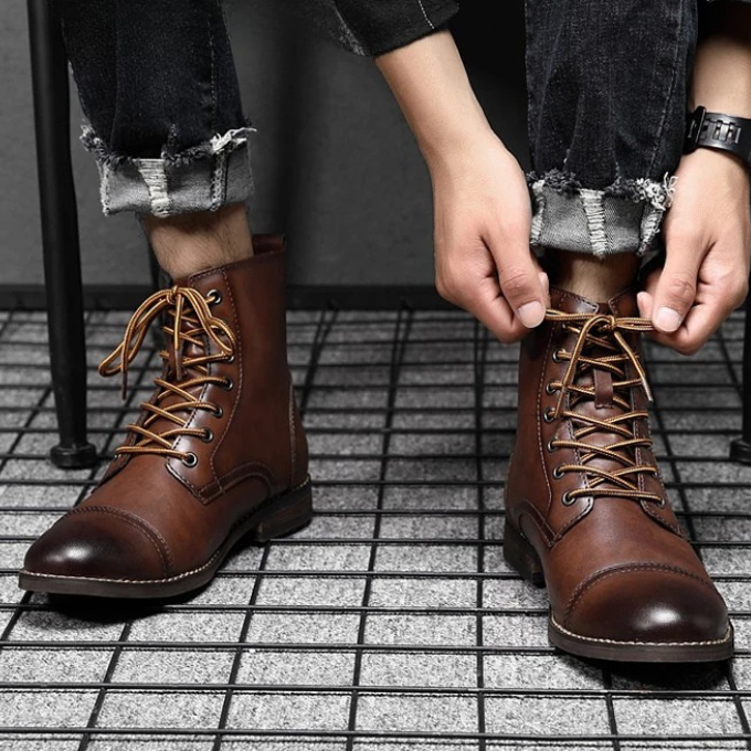 Cap Toe Leather Ankle Boots