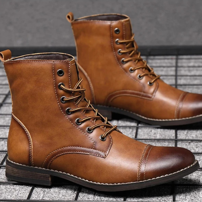 Cap Toe Leather Ankle Boots