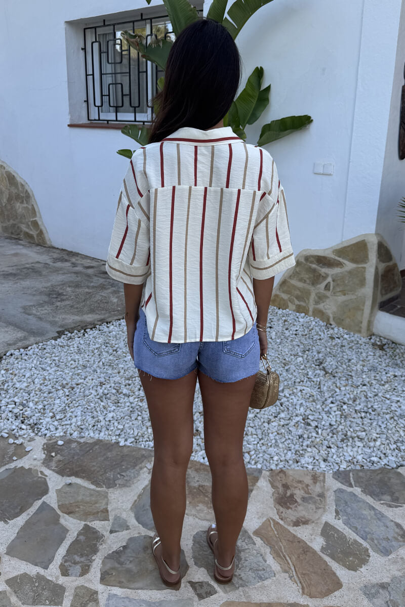 Multi Striped Print Short Sleeve Boxy Shirt