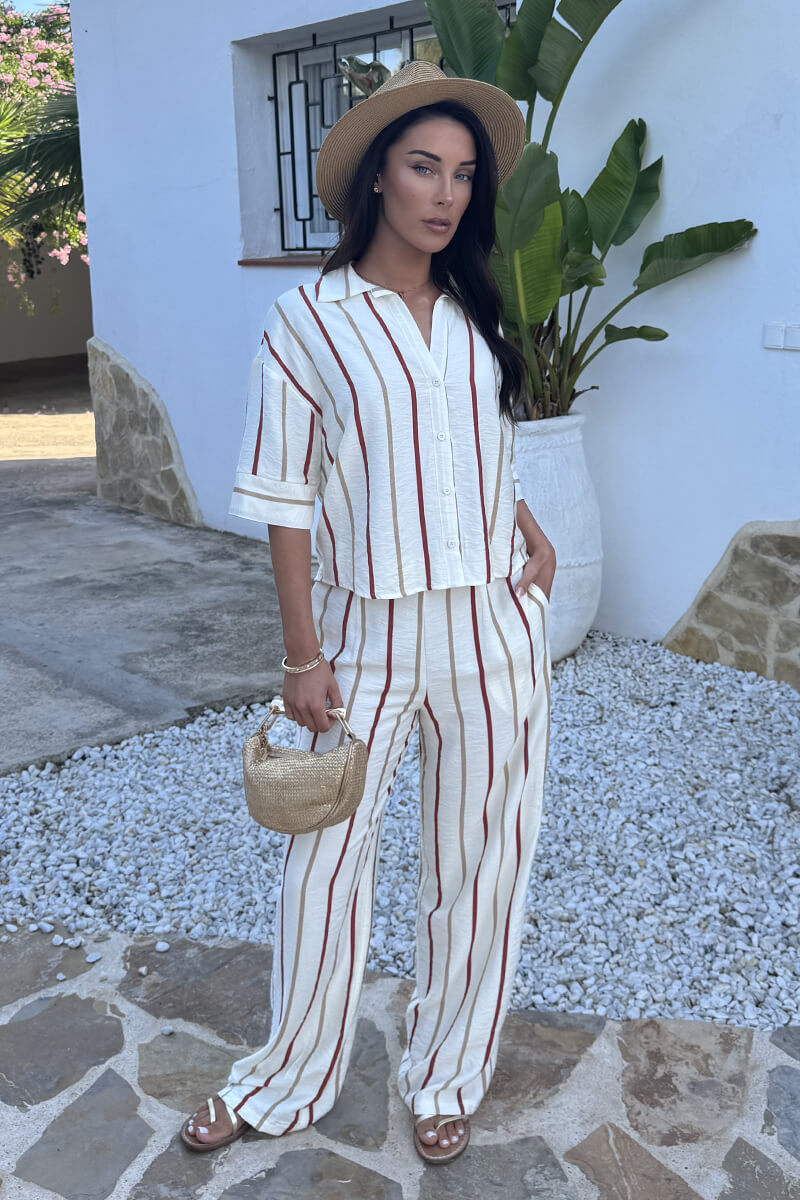 Multi Striped Print Short Sleeve Boxy Shirt