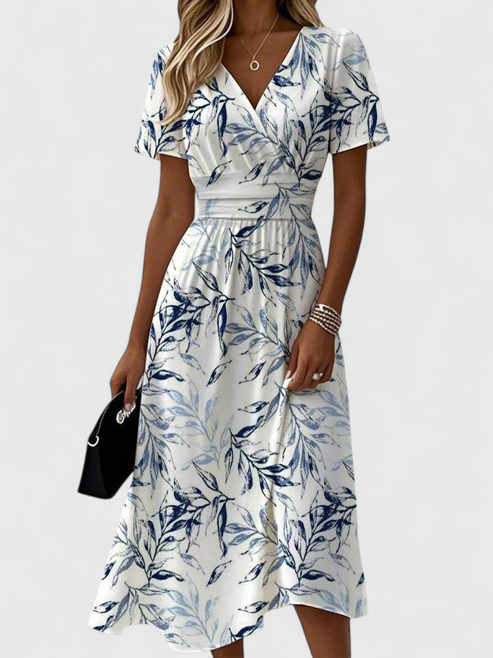 Flora Stylish Midi Dress with V-Neckline