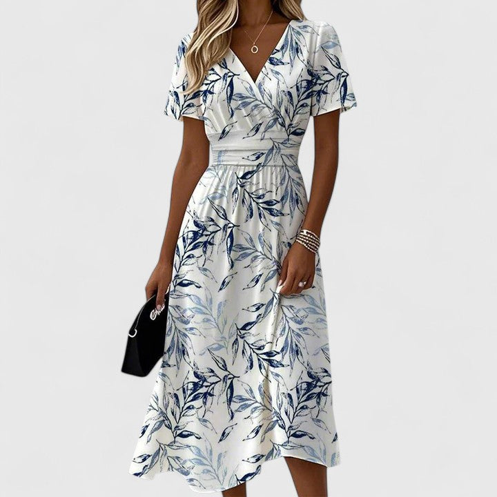 Flora Stylish Midi Dress with V-Neckline