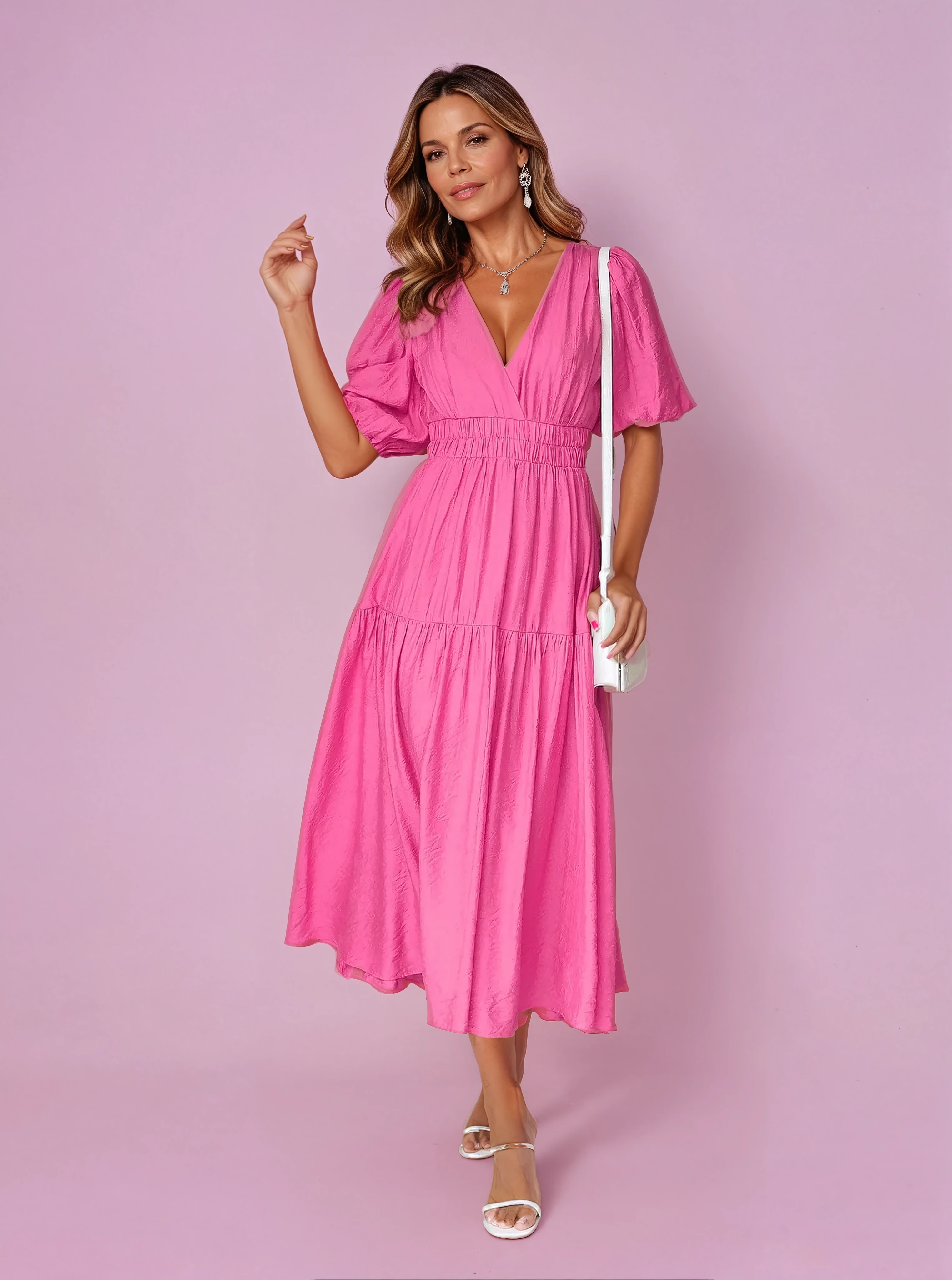 Noelle Timeless Midi Dress with V-Neckline