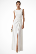 Women's Maxi Dress Boat Neck Draped Waist Wedding Guest