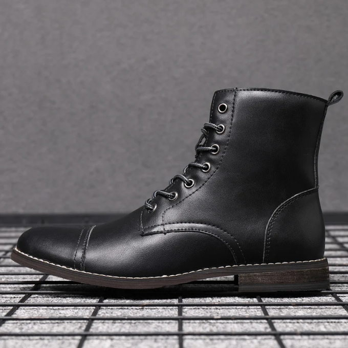 Cap Toe Leather Ankle Boots