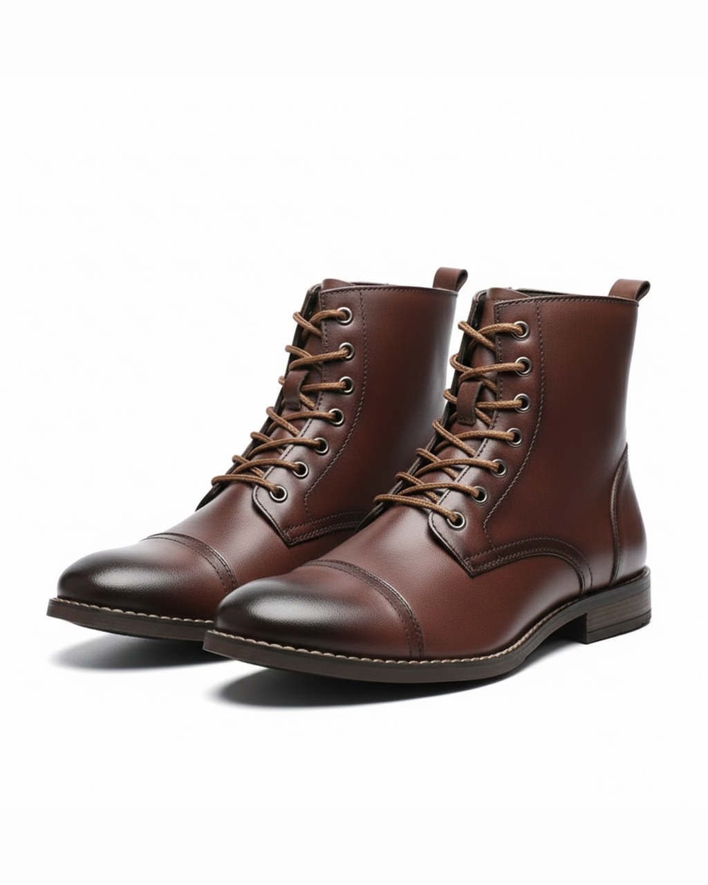Cap Toe Leather Ankle Boots