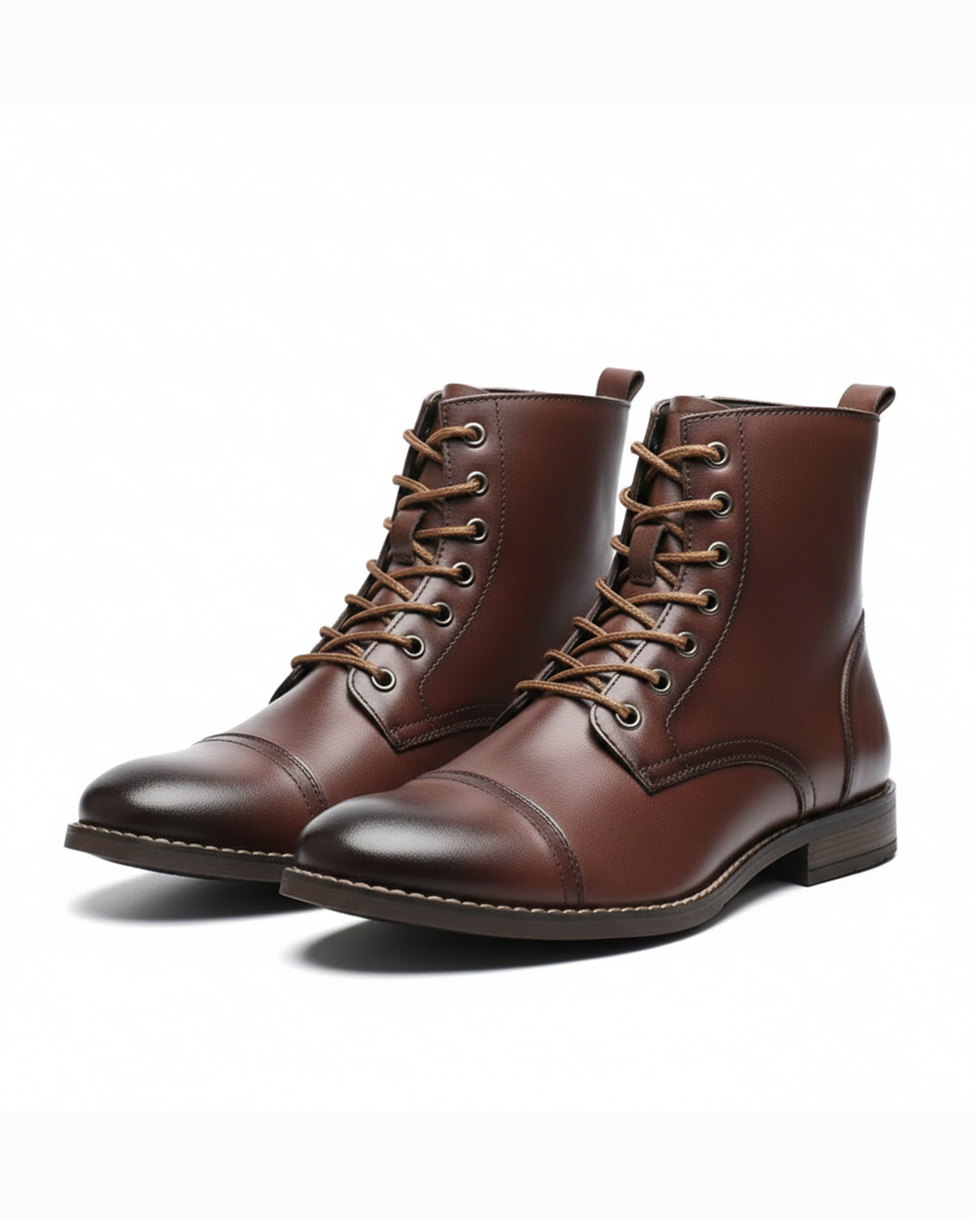 Cap Toe Leather Ankle Boots