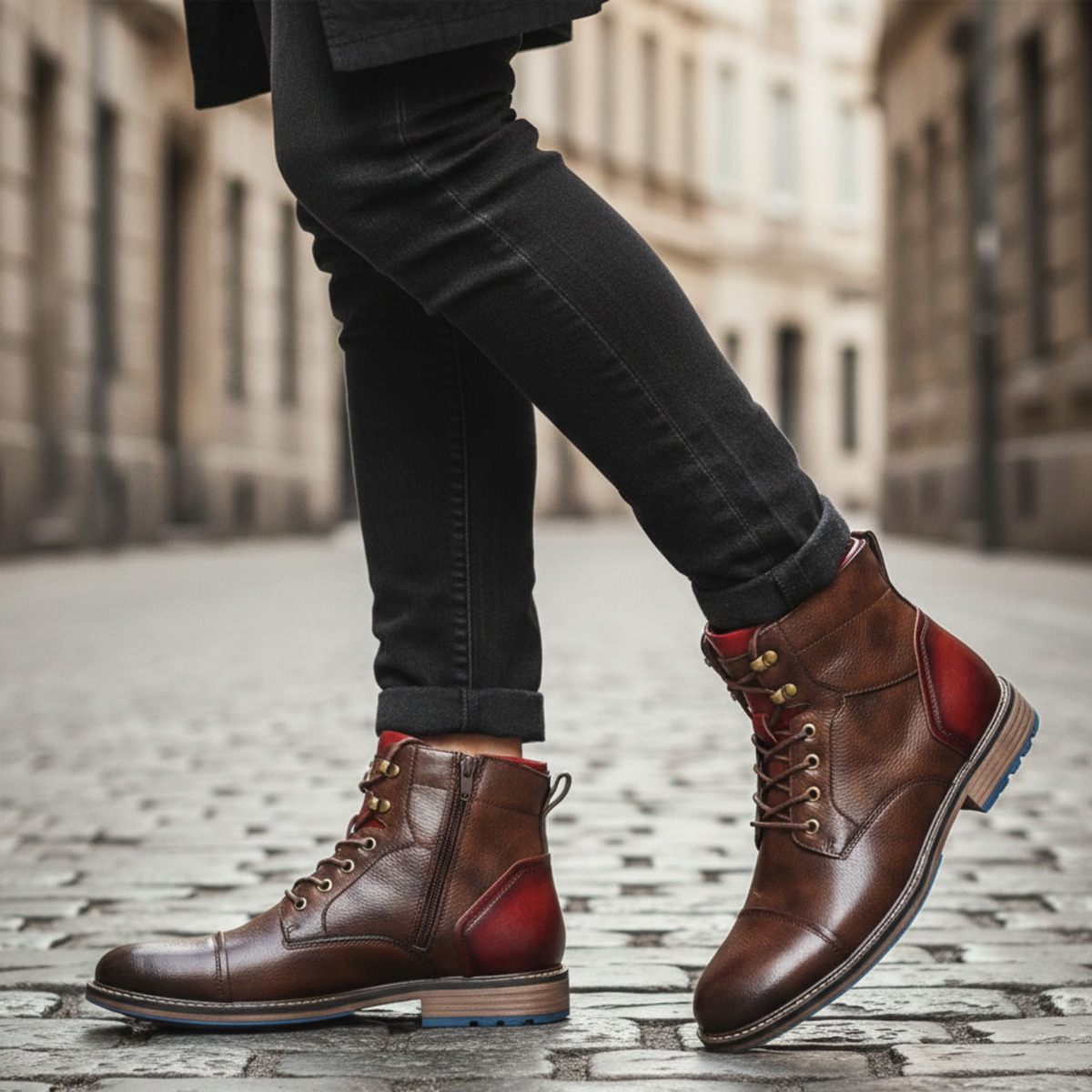 Cushioned Leather Lace-Up Boots