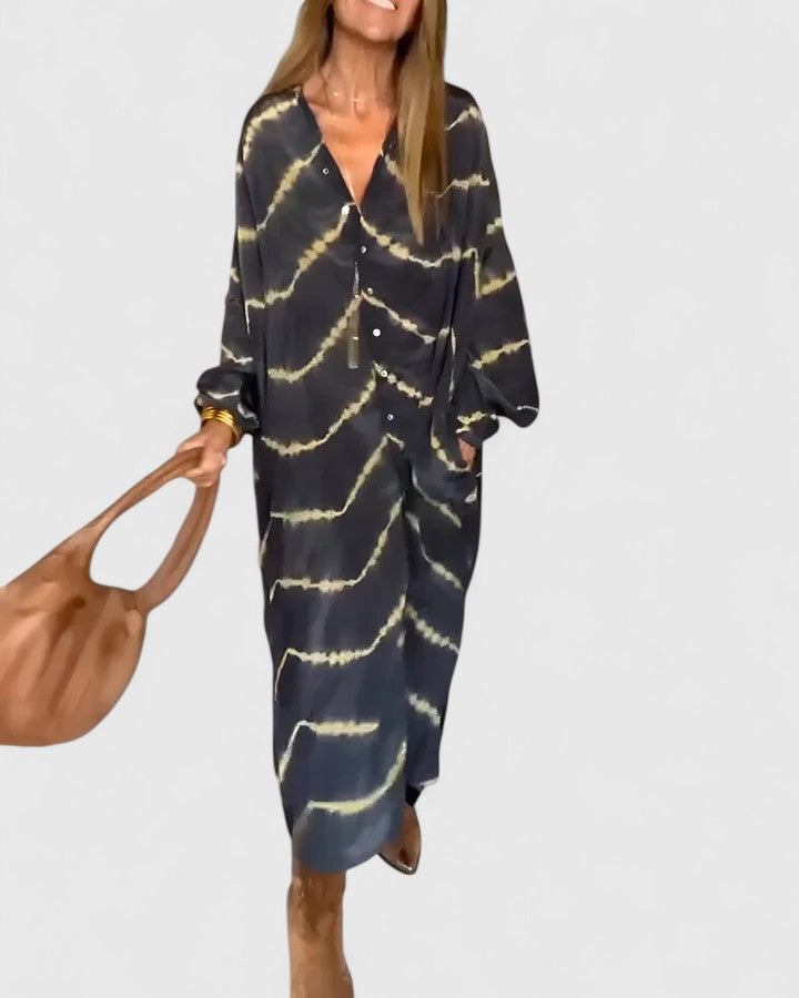 Nova Relaxed Midi Dress with V-Neckline
