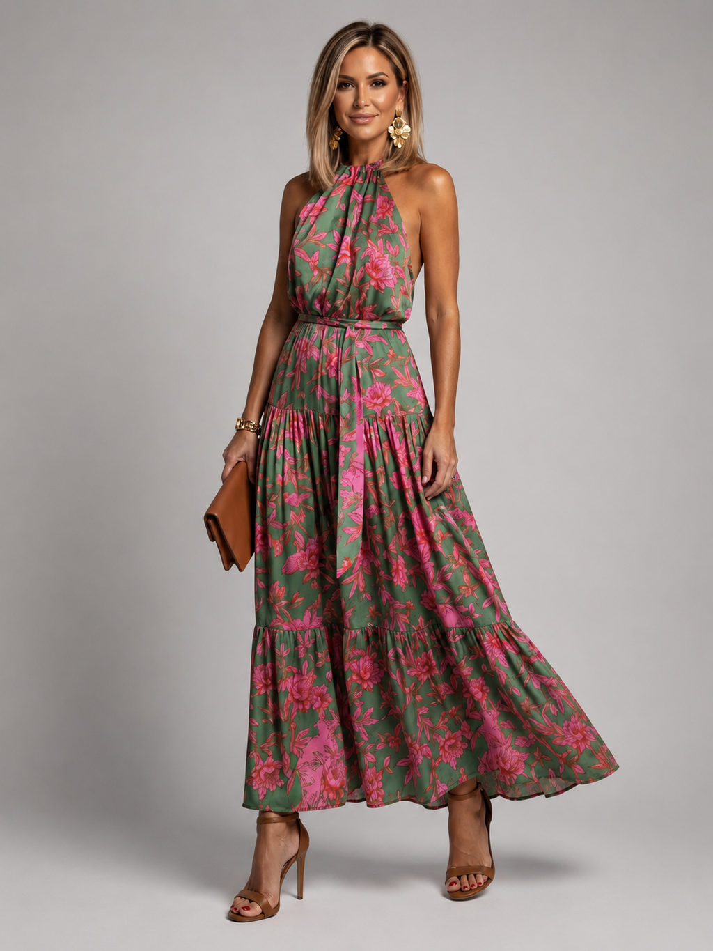 Elara Draped Halter Midi Dress