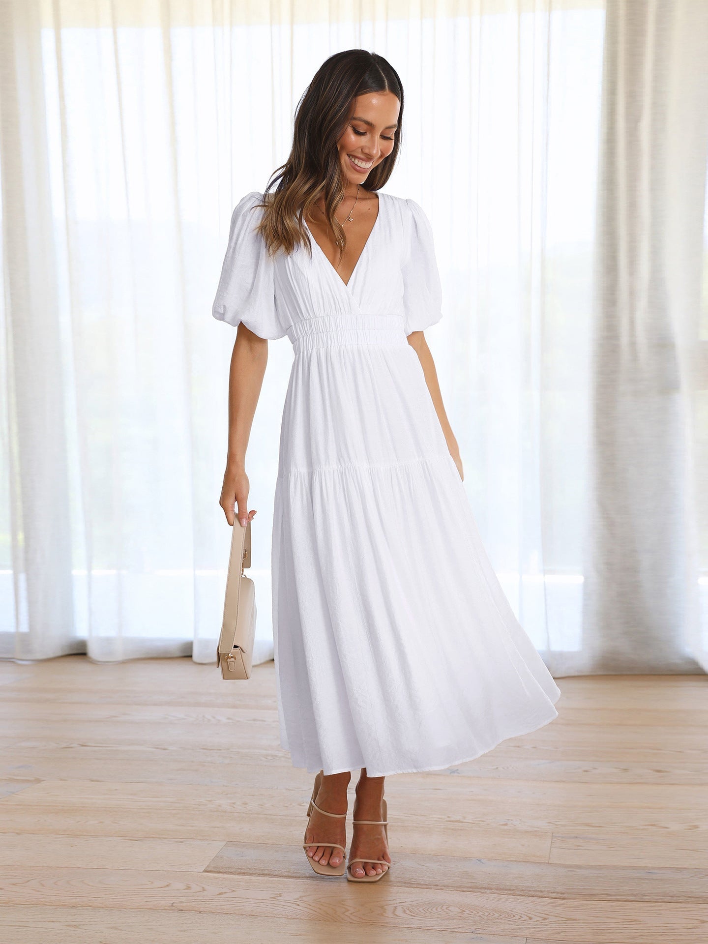 Noelle Timeless Midi Dress with V-Neckline