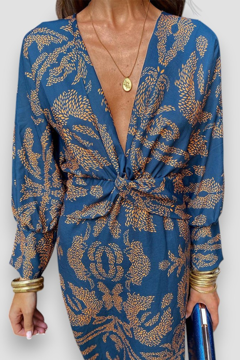 Elegant midi dress with twist detail and floral pattern – Timeless and stylish