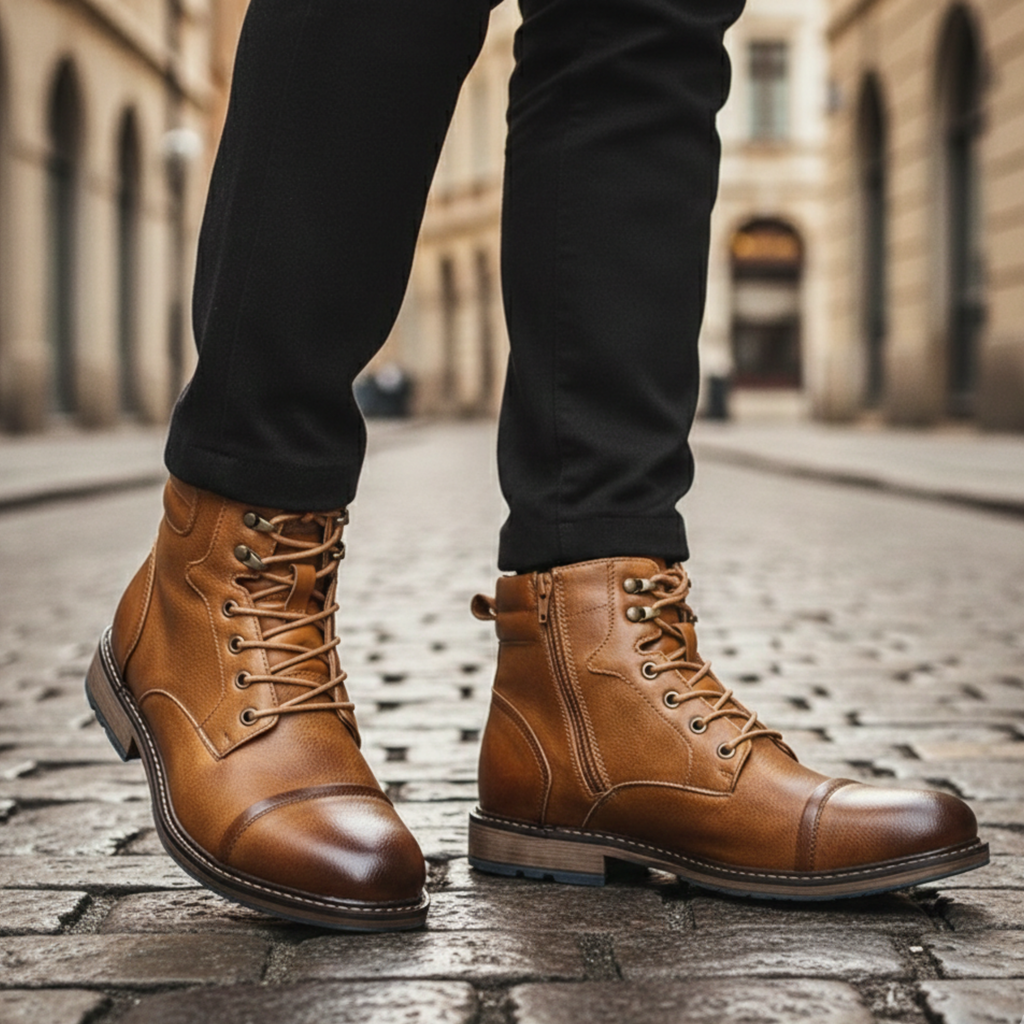 Cushioned Leather Lace-Up Boots