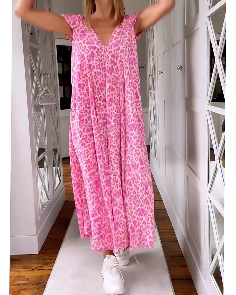 Lantern Sleeve Notch-Collar Print Dress