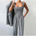 3-Piece Tailored Blazer Suit with Top and Trousers for Women 0
