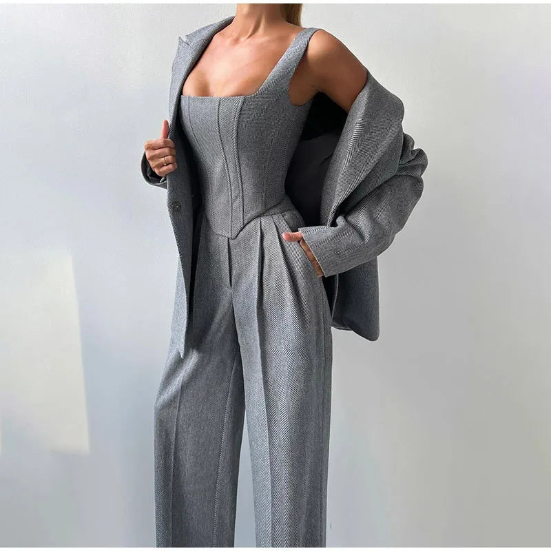 3-Piece Tailored Blazer Suit with Top and Trousers for Women 1