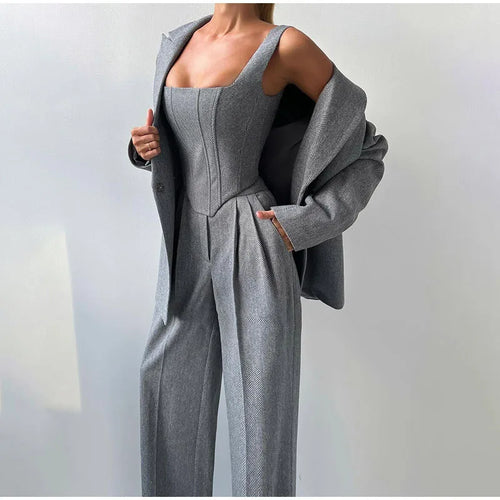 3-Piece Tailored Blazer Suit with Top and Trousers for Women 1