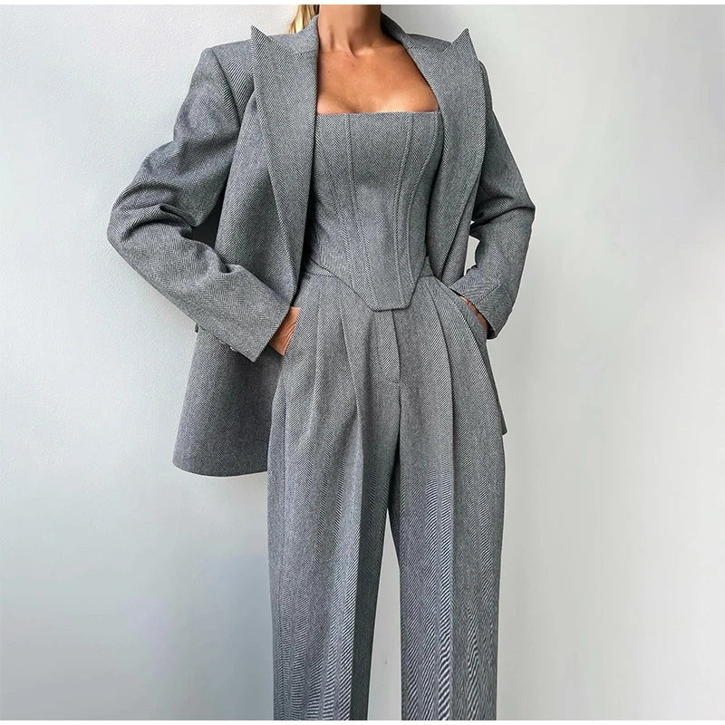 3-Piece Tailored Blazer Suit with Top and Trousers for Women 3