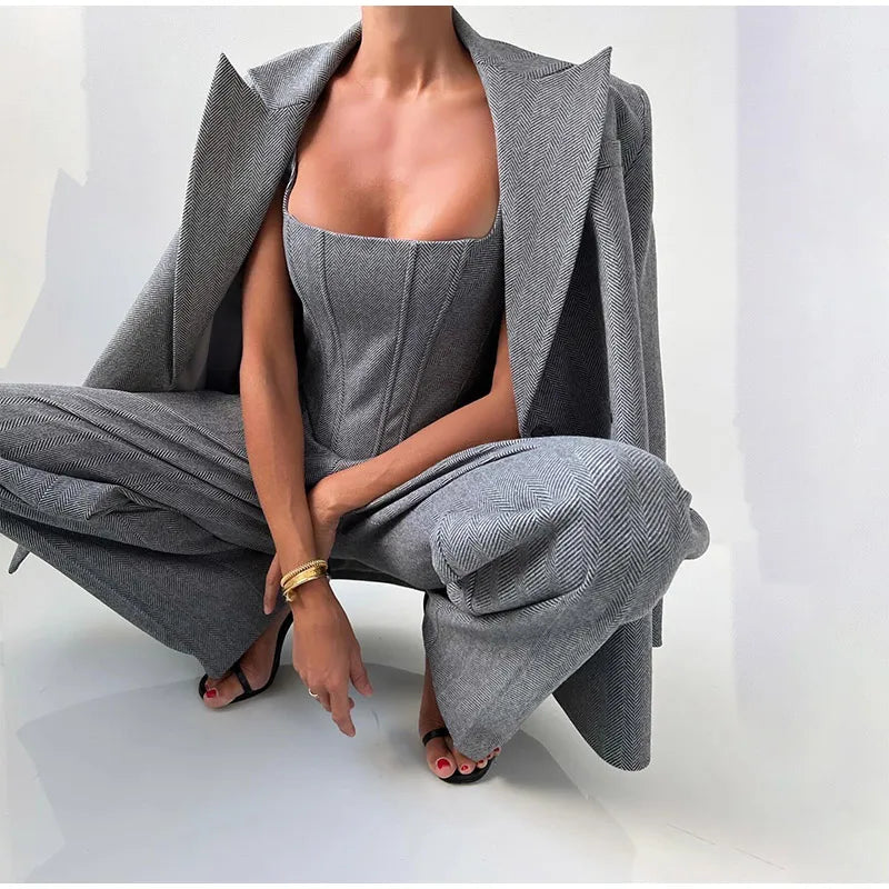 3-Piece Tailored Blazer Suit with Top and Trousers for Women 5