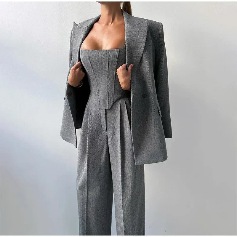 3-Piece Tailored Blazer Suit with Top and Trousers for Women 6