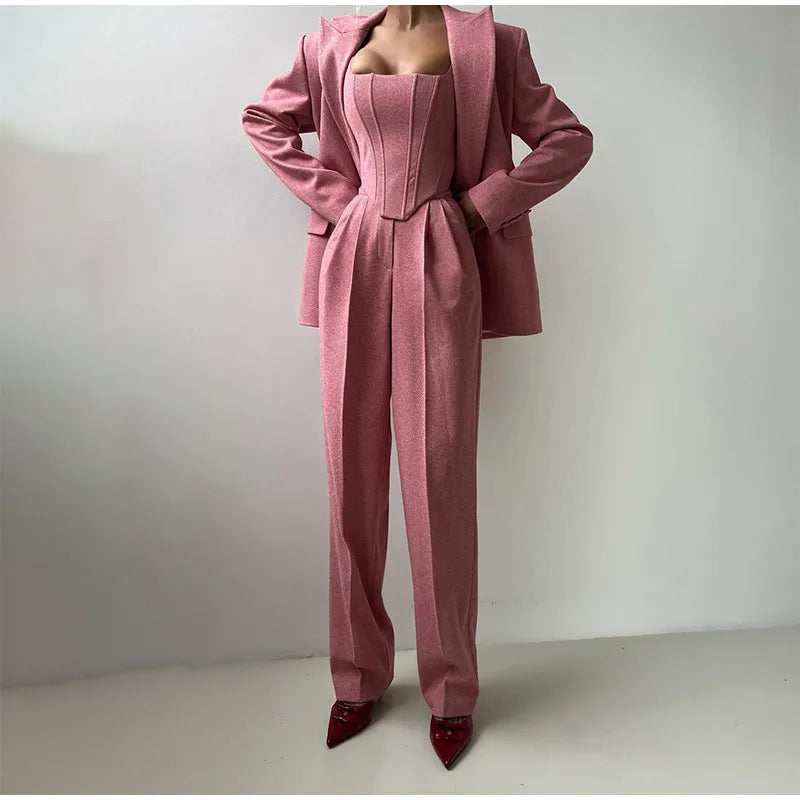 3-Piece Tailored Blazer Suit with Top and Trousers for Women 7