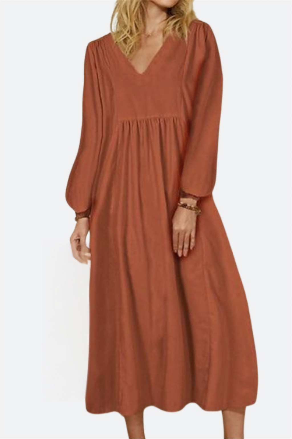 Autumn Elegant Midi Dress with V-Neckline