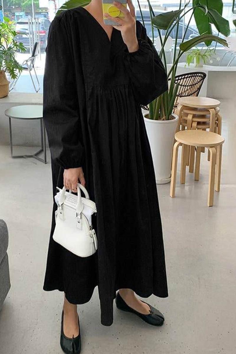 Autumn Elegant Midi Dress with V-Neckline