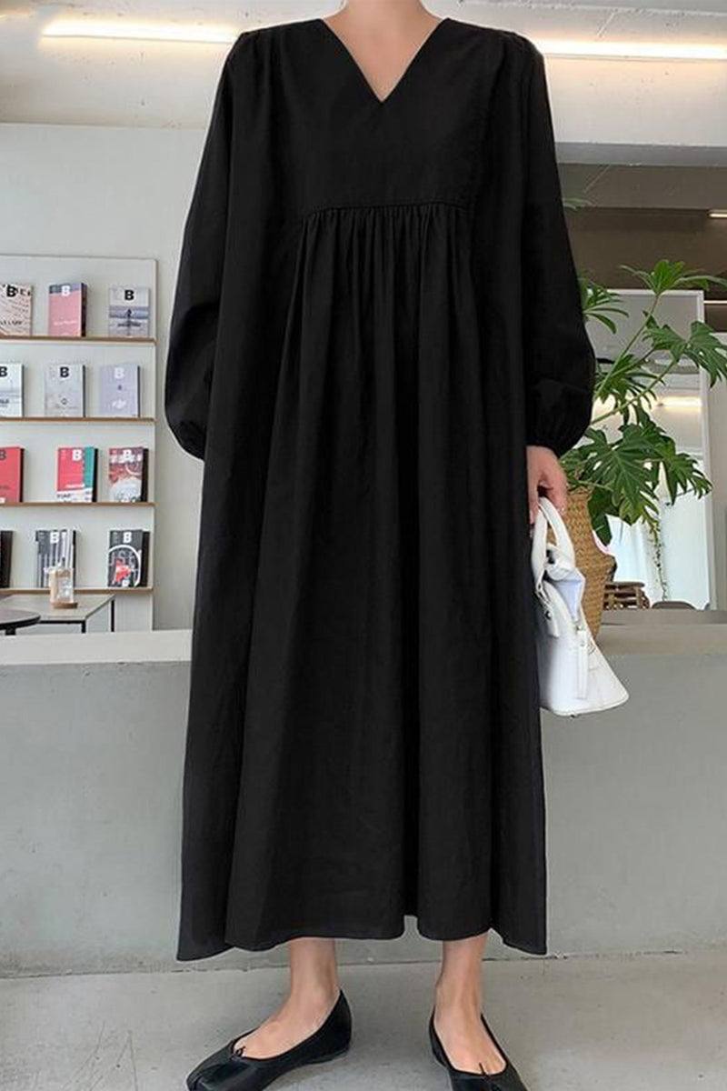 Autumn Elegant Midi Dress with V-Neckline