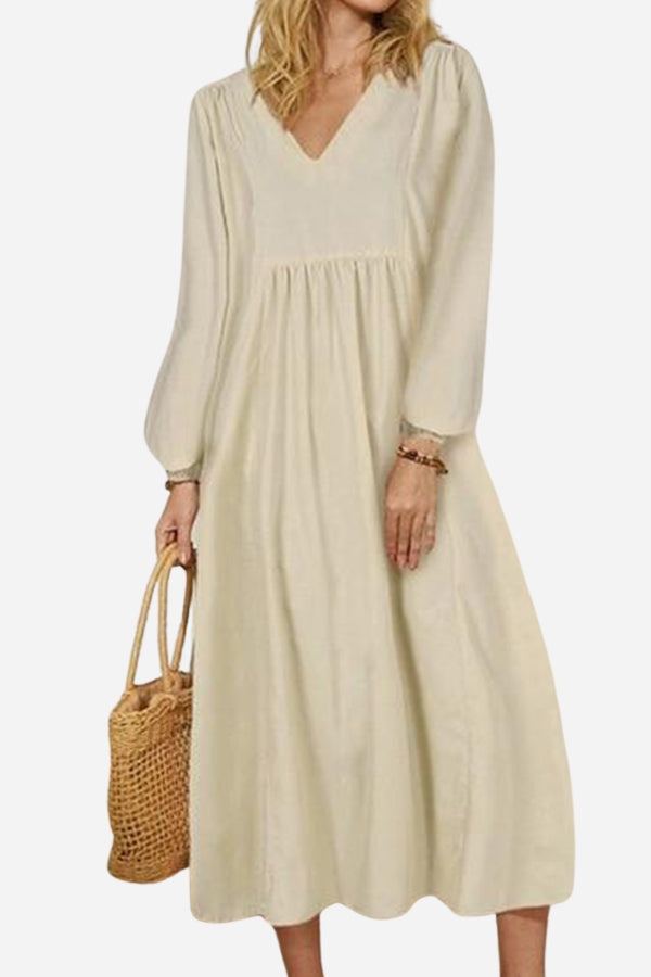 Autumn Elegant Midi Dress with V-Neckline