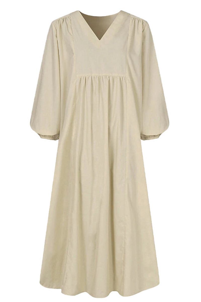 Autumn Elegant Midi Dress with V-Neckline