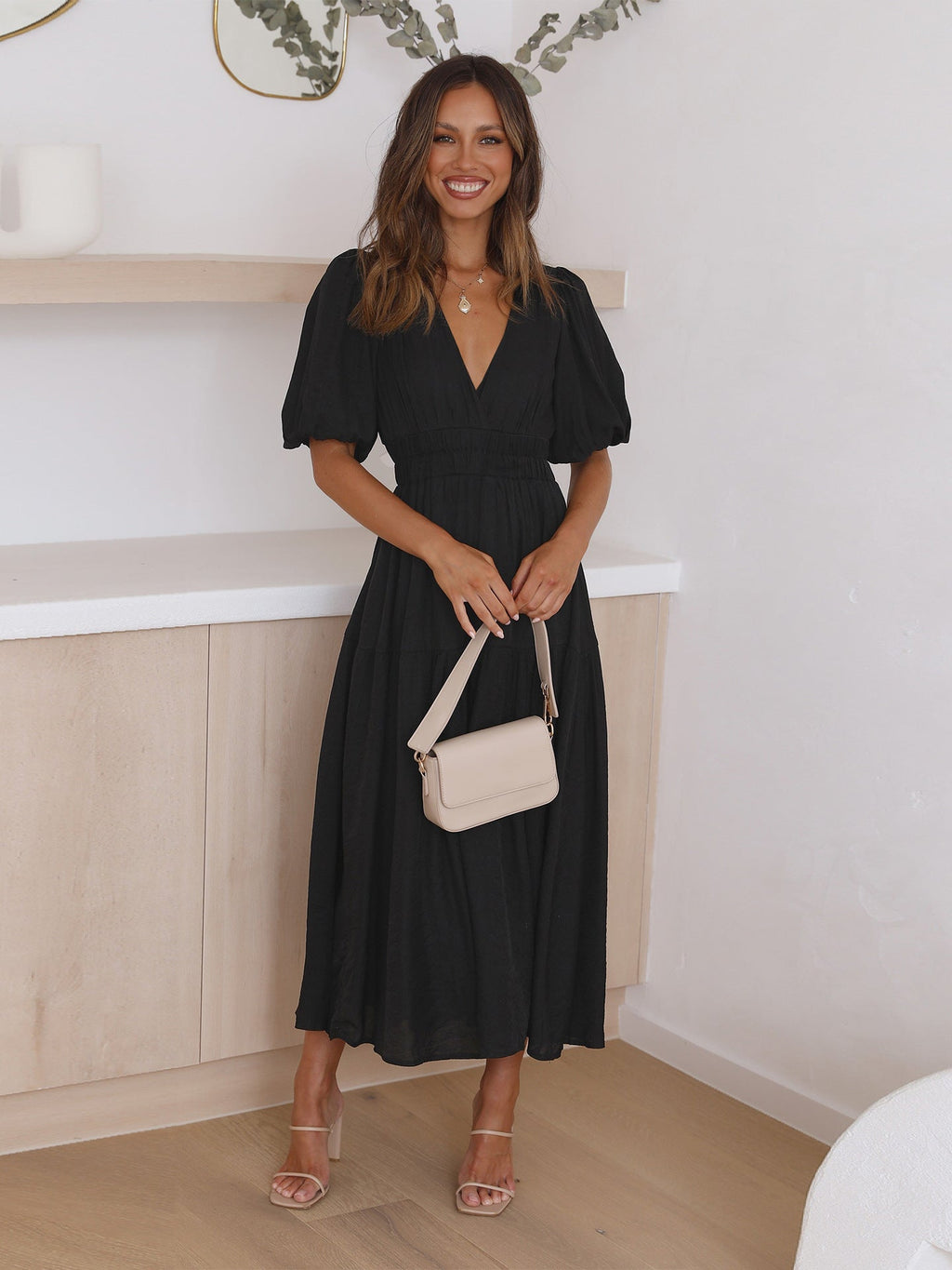 Noelle Timeless Midi Dress with V-Neckline