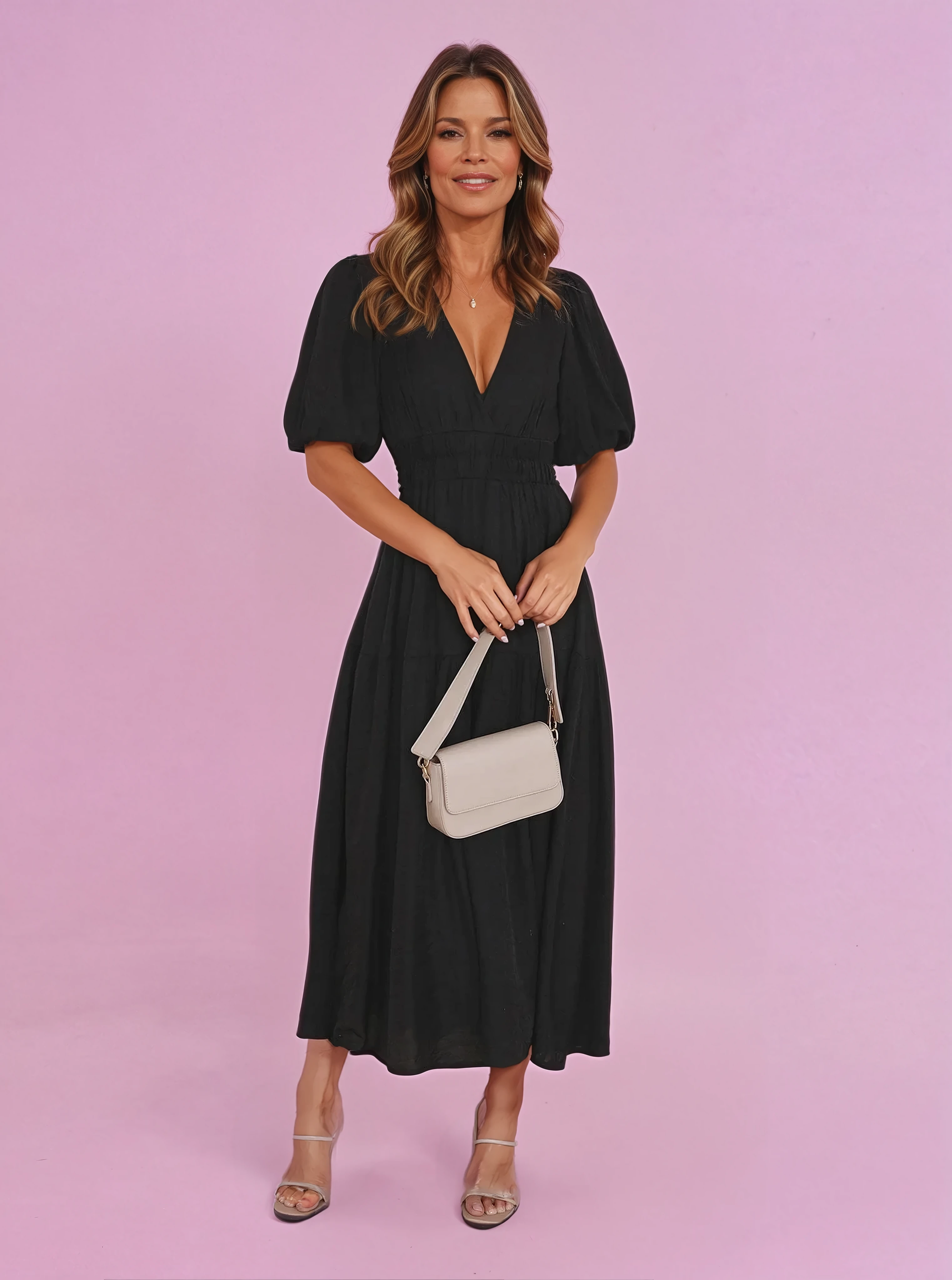 Noelle Timeless Midi Dress with V-Neckline
