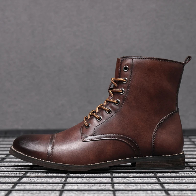 Cap Toe Leather Ankle Boots