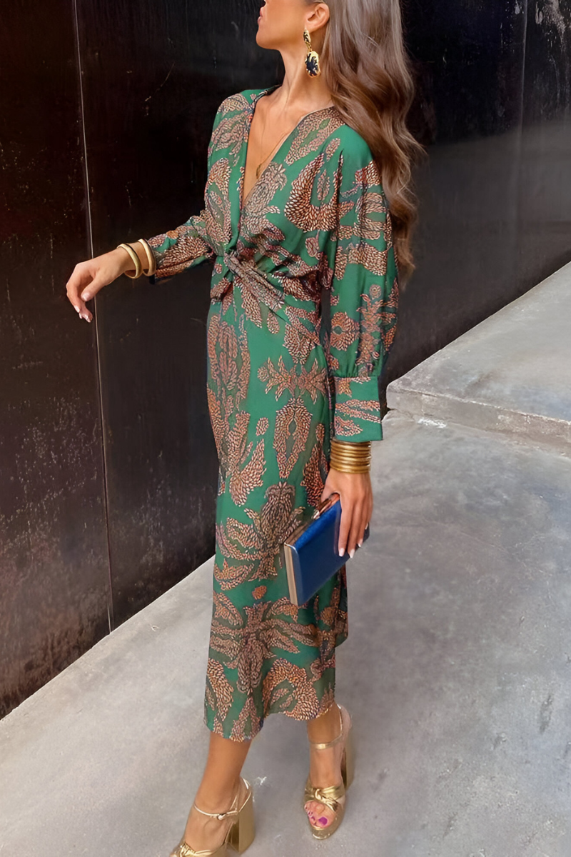 Elegant midi dress with twist detail and floral pattern – Timeless and stylish