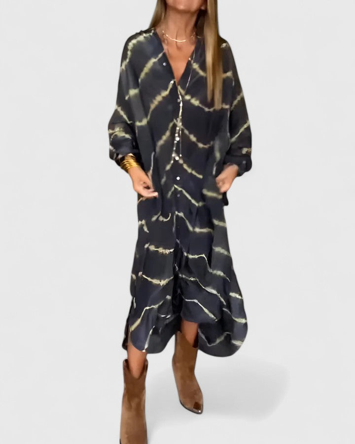 Nova Relaxed Midi Dress with V-Neckline