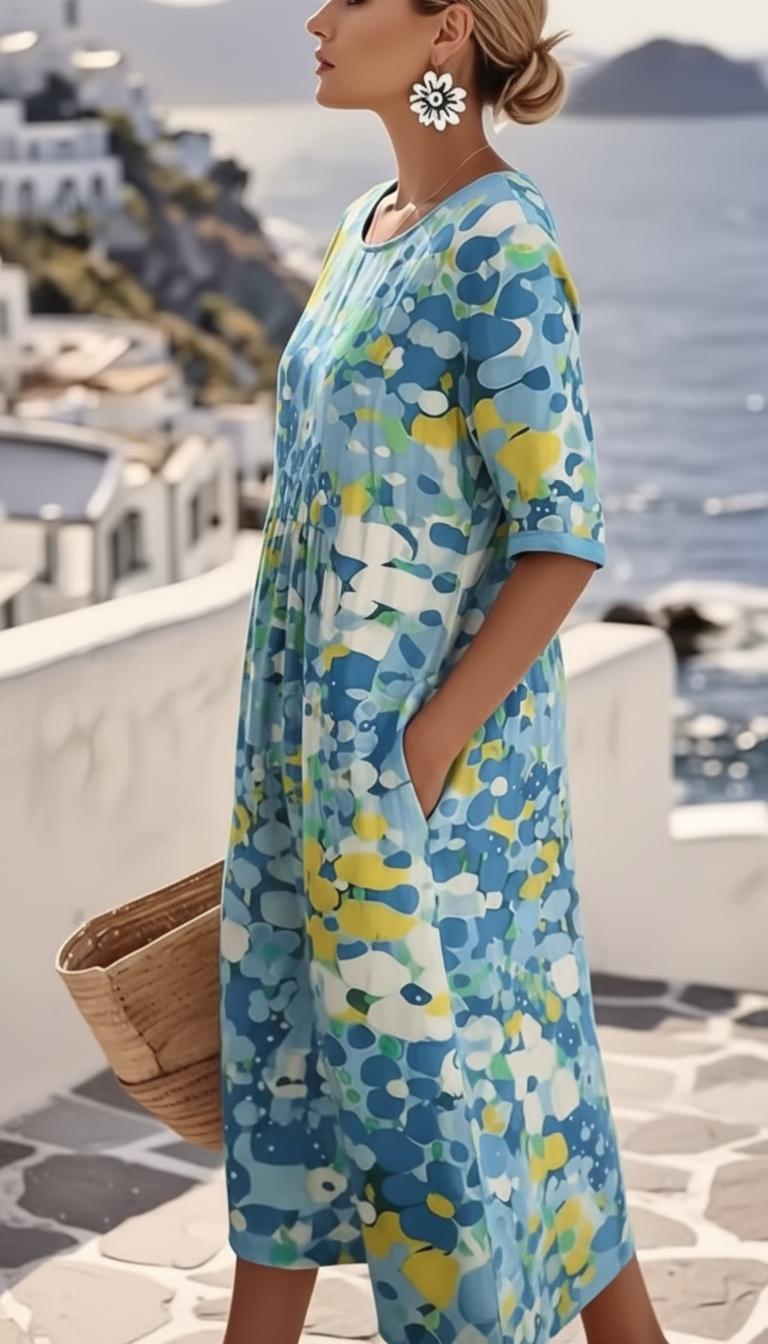 Women's Midi Dress Abstract Floral Short Sleeve Wedding Guest