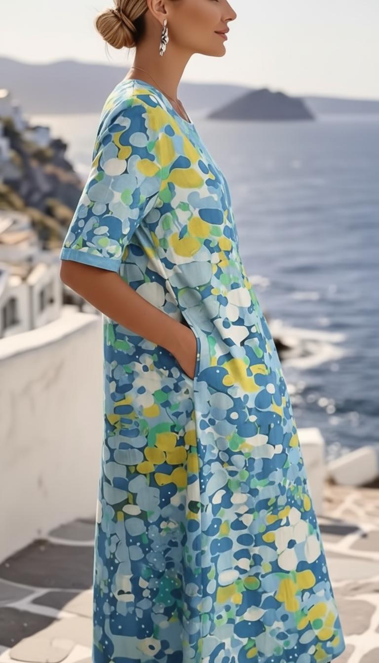 Women's Midi Dress Abstract Floral Short Sleeve Wedding Guest