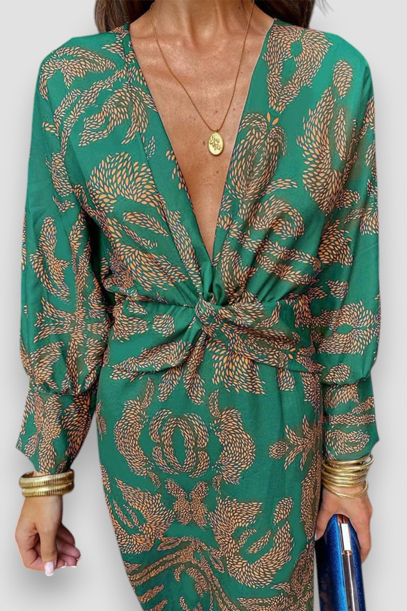Elegant midi dress with twist detail and floral pattern – Timeless and stylish