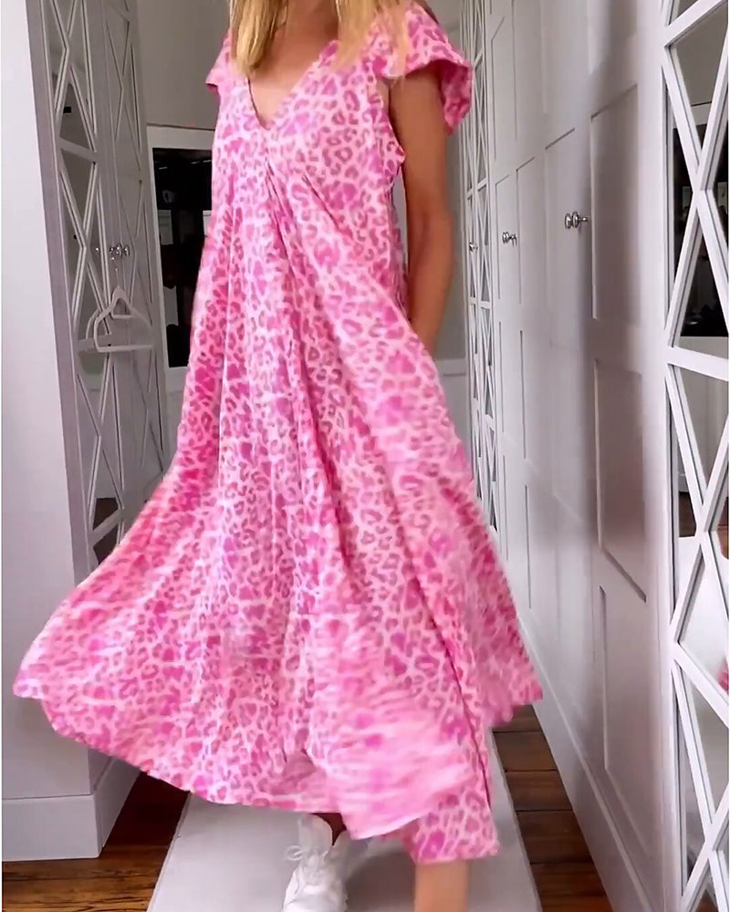 Lantern Sleeve Notch-Collar Print Dress