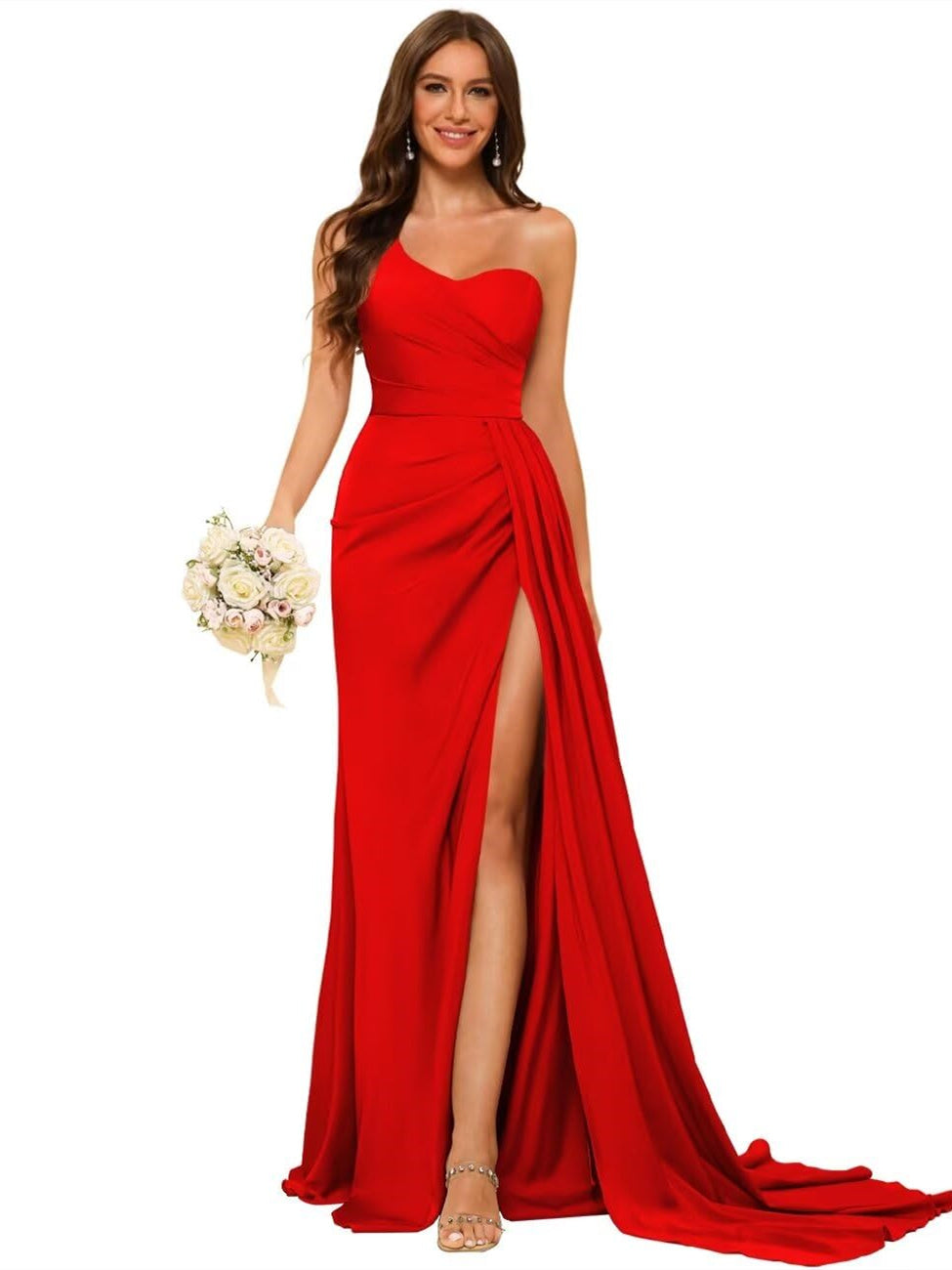 Women's Bridesmaid Dress One-Shoulder Sleeveless Floor-Length Satin