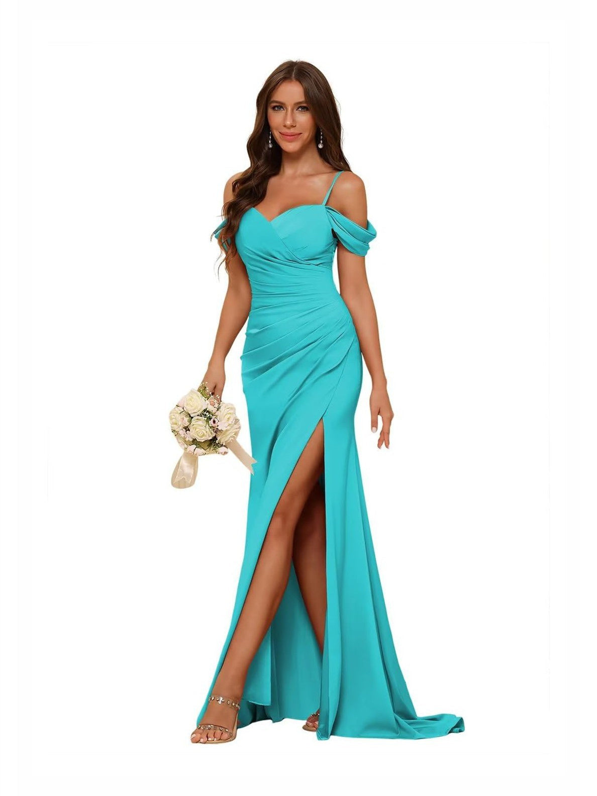 Women's Bridesmaid Dress Mermaid Trumpet Sweetheart Sleeveless Floor-Length