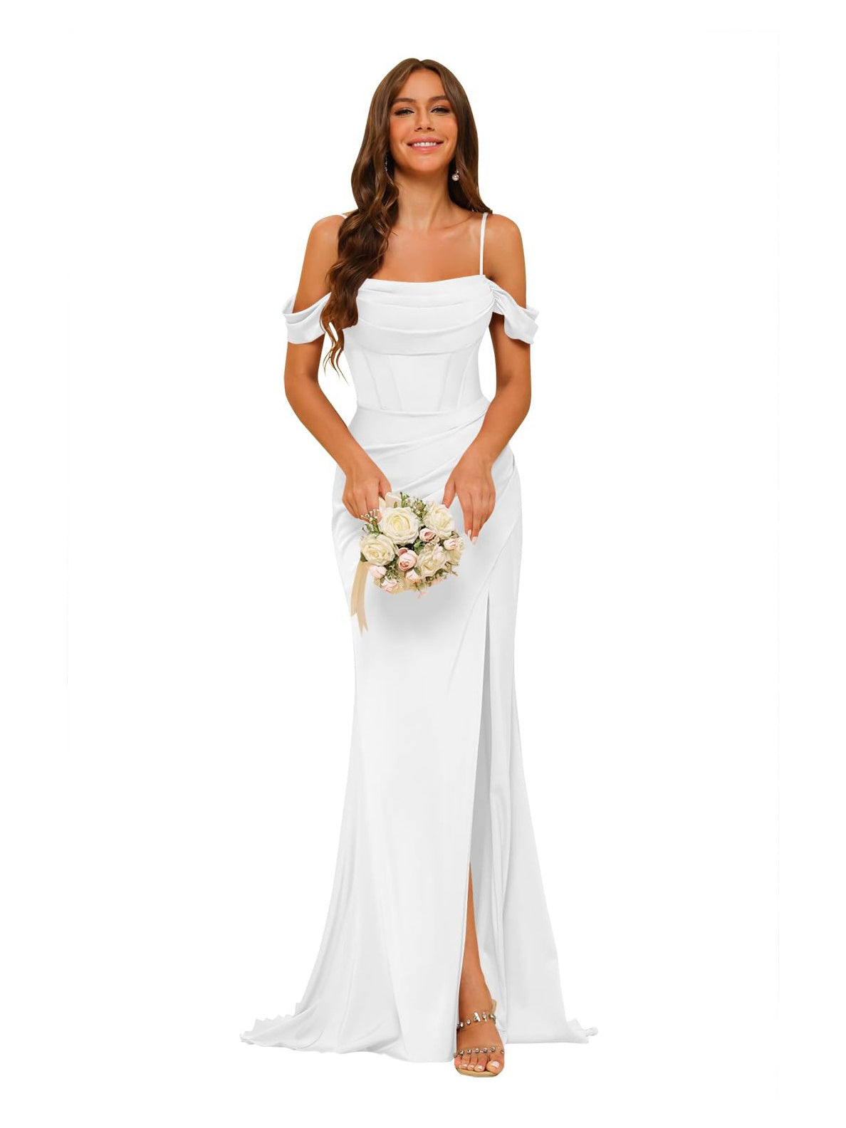 Women's Bridesmaid Dresses Off-the-Shoulder Sleeveless Floor-Length Satin