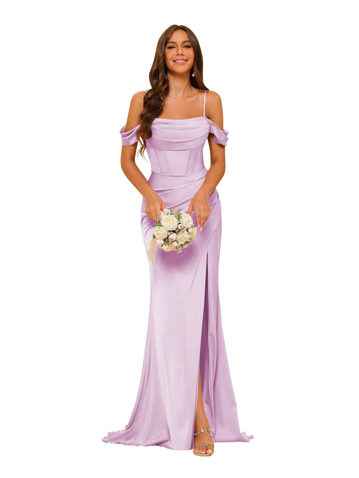 Women's Bridesmaid Dresses Off-the-Shoulder Sleeveless Floor-Length Satin