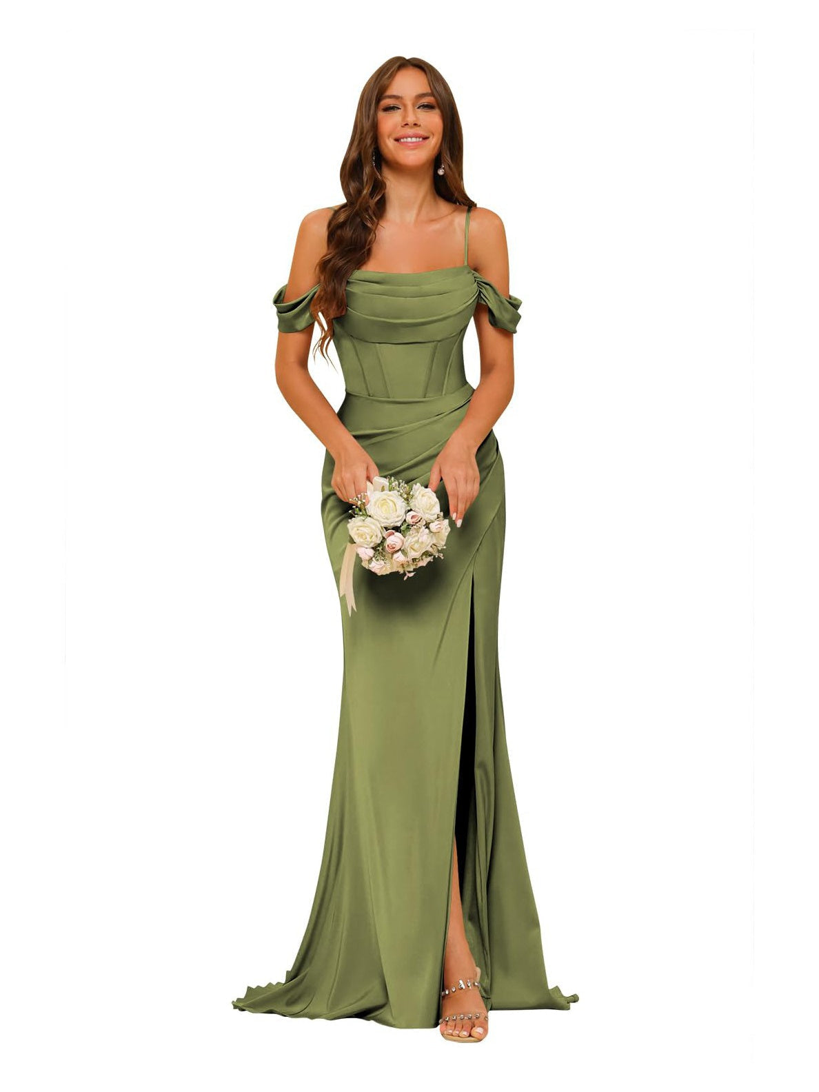 Women's Bridesmaid Dresses Off-the-Shoulder Sleeveless Floor-Length Satin