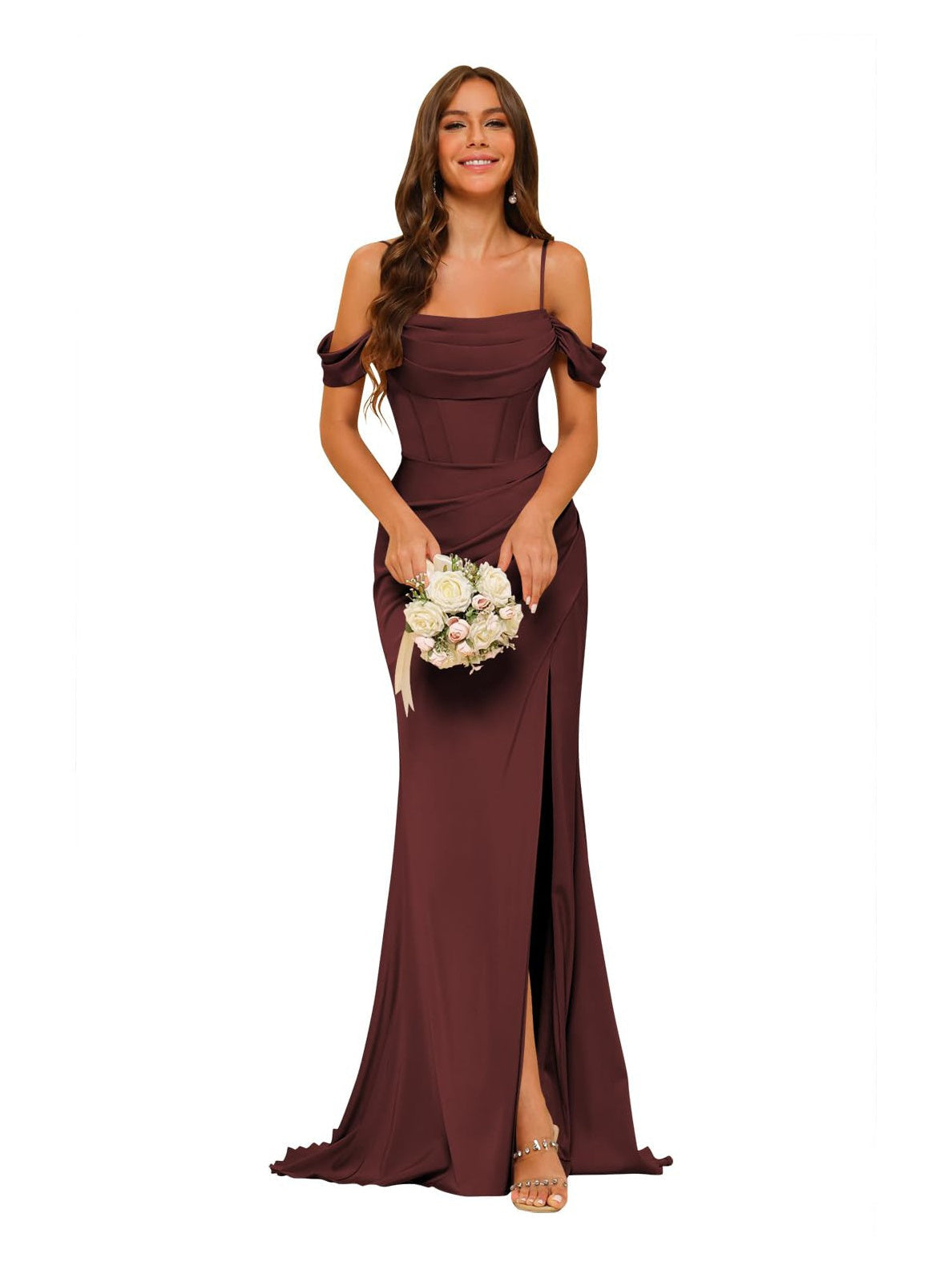 Women's Bridesmaid Dresses Off-the-Shoulder Sleeveless Floor-Length Satin