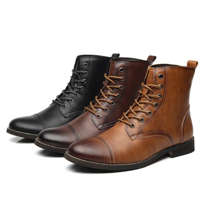 Cap Toe Leather Ankle Boots