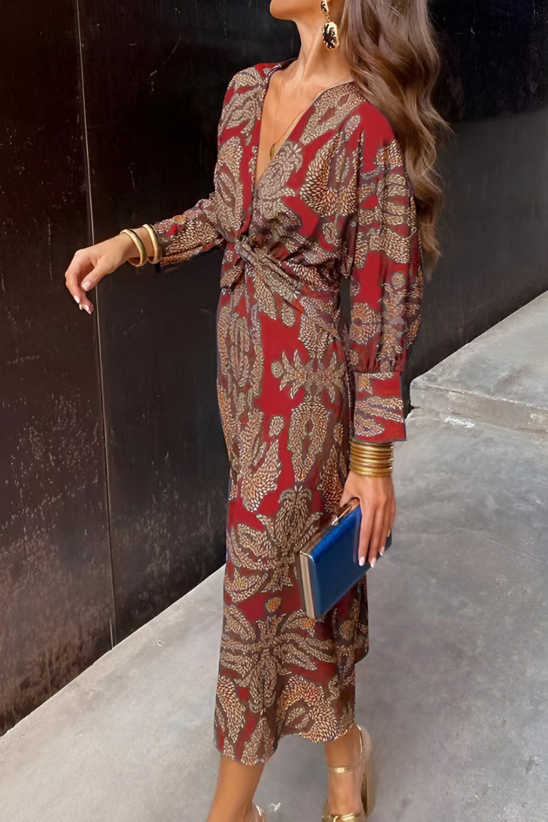 Elegant midi dress with twist detail and floral pattern – Timeless and stylish