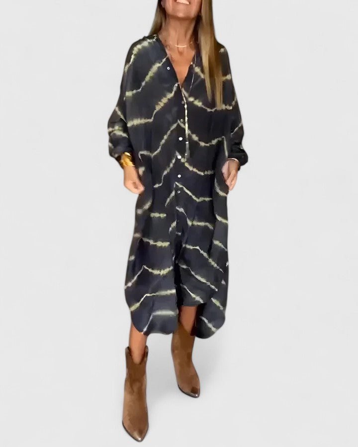 Nova Relaxed Midi Dress with V-Neckline